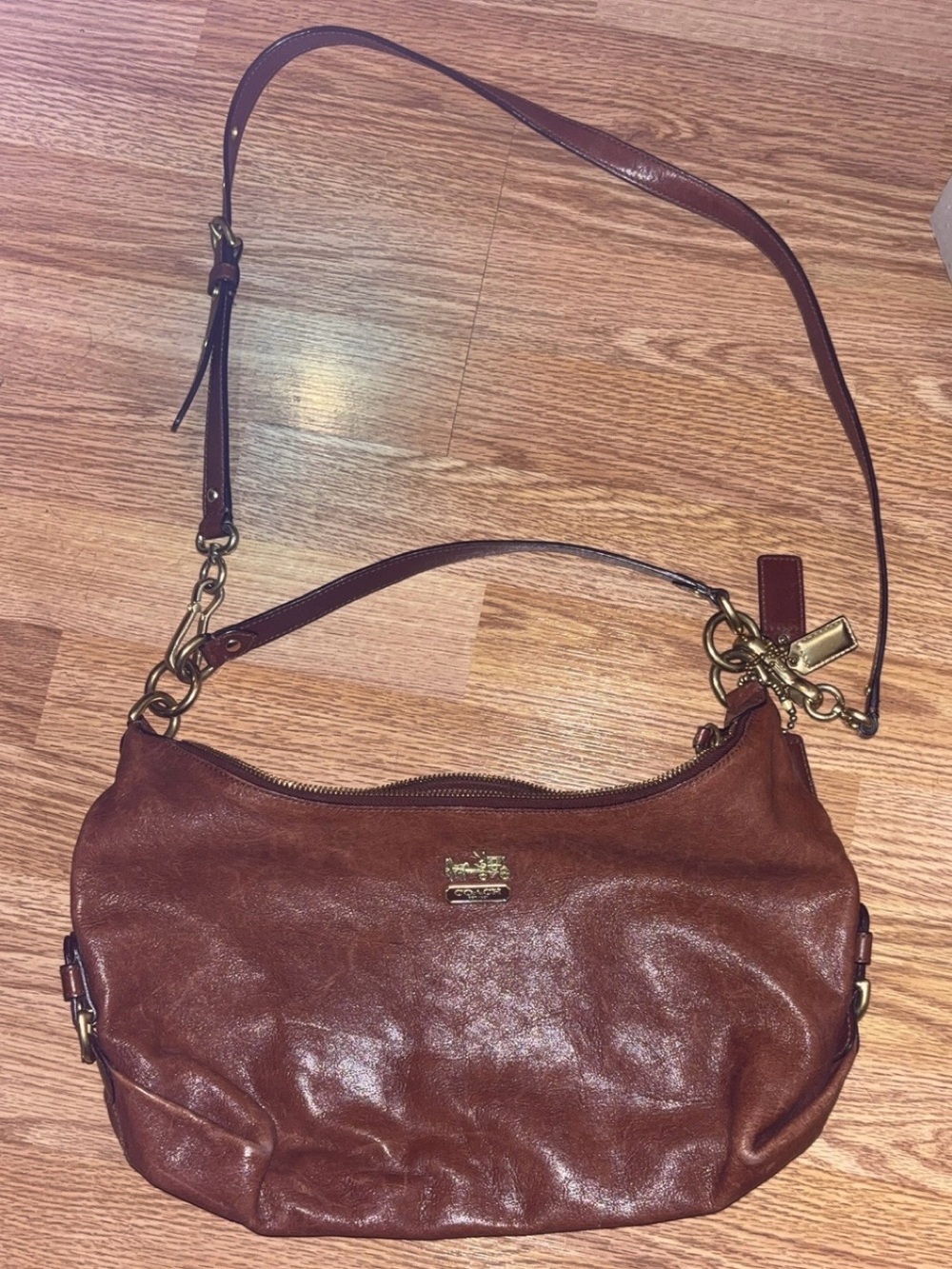 Coach Cognac Brown Leather Hobo Shoulder Bag with Gold Hardware